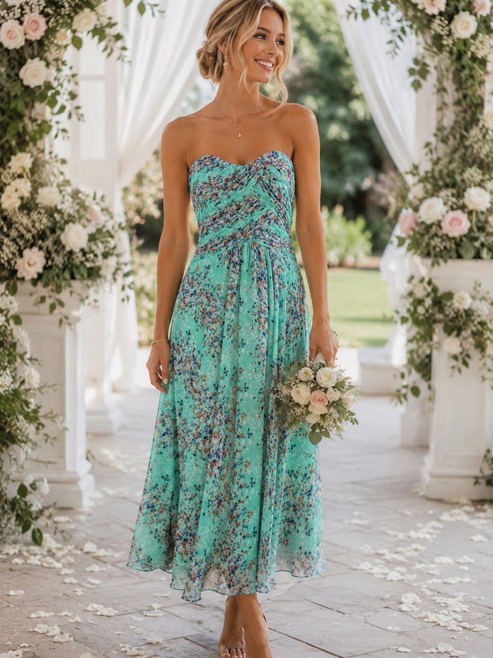 Allure Bridals Strapless Empire Waist Midi Dress sz 12 Wedding Guest Dainty
